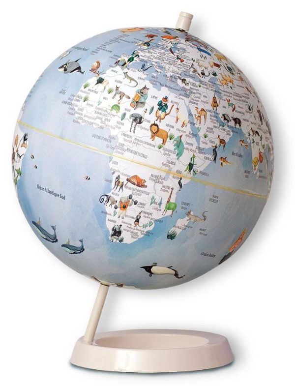Globe illustrated with animals with a diameter of 25 cm (in French) For Cheap