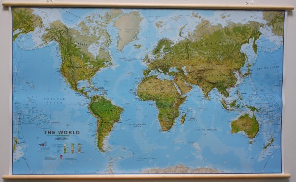 Laminated giant wall map - Environmental World (198 x 123 cm), with wooden bars | Maps International Online Sale